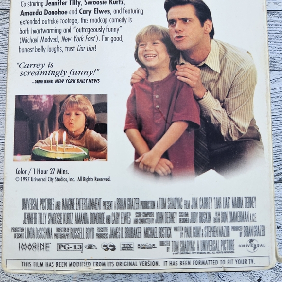 Liar Liar Jim Carrey VHS PG-13 Universal Comedy Jennifer Tilly - Picture 5 of 10